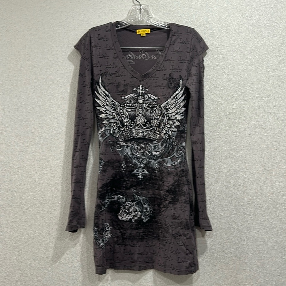 LAculture Y2K Grunge Long Sleeve Braided Bodycon Mini Dress sz Small